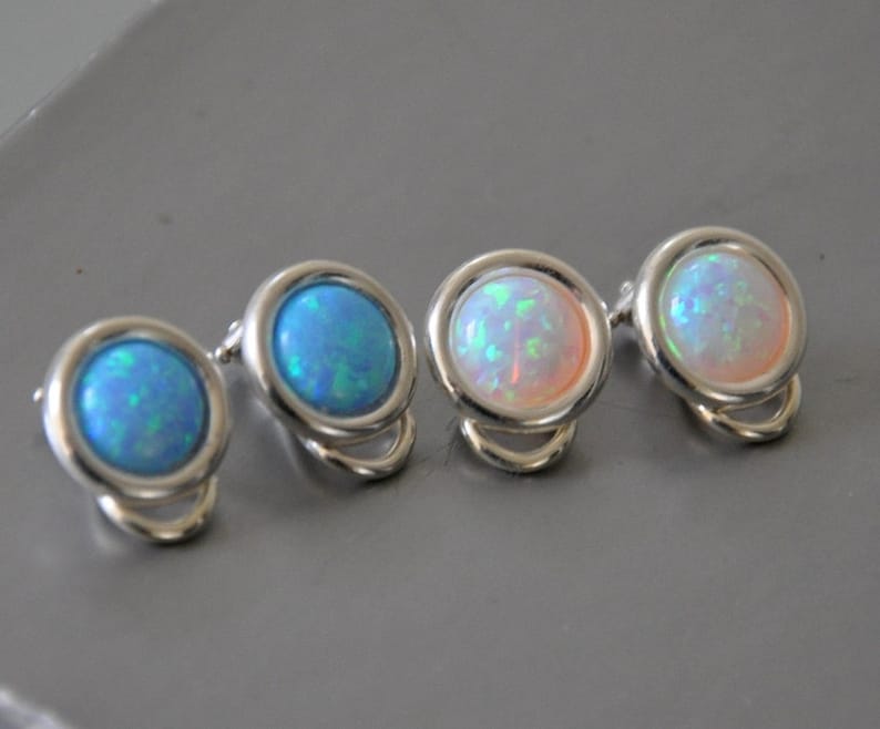 White Opal Earrings Sterling Silver, Clip on Earrings, Blue Opal Earrings, Opal Jewelry image 5