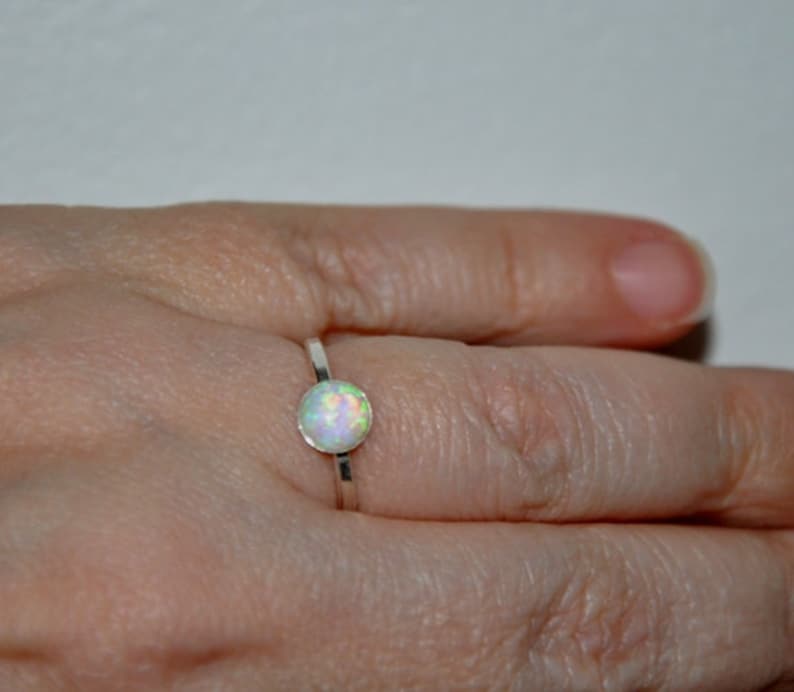 White Opal Ring Size 6 7 Opal Jewelry Opal Stacking Ring Sterling Silver Promise Ring Blue Opal Ring 6.5