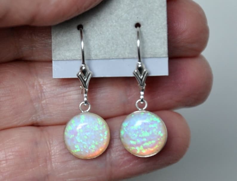 October Birthstone Opal Jewelry White Opal Earrings Leverback