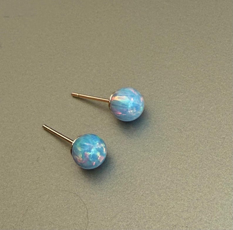 Cornflower Blue Opal Earrings Sterling Silver, 6 mm Ball Opal Stud Earrings, Opal Jewelry, October Birthstone, Birthday Gift for Daughter image 11