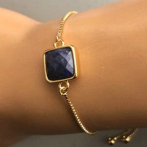 Lapis Lazuli Bracelet, Natural Lapis Bracelet Gold, Blue Stone Adjustable Bracelet, Bolo Bracelet for Women, September Birthstone