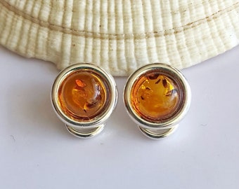 Clip on Earrings Sterling Silver, Baltic Amber Earrings for Unpierced Ears, Great Gift for Wife, Daughter, BFF, Handmade Bohemian Jewelry