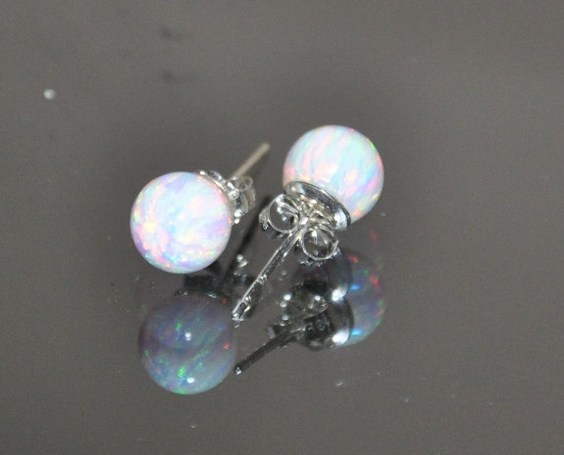 Opal Stud Bridal Earrings Sterling Silver 8mm Ball White Etsy