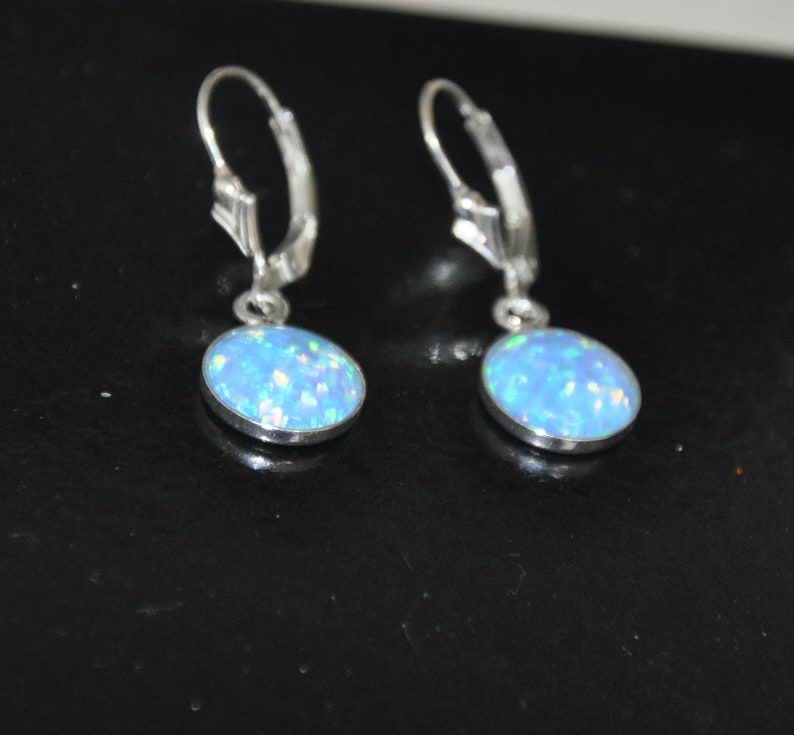 Opal Earrings, Blue Opal Earrings Dangle, Lever Back Earrings, 10mm Opals, Bridal Opal Jewelry, October Birthstone, Gift for Wife BFF image 5