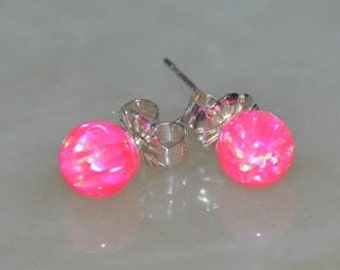 Hot Pink Opal Stud Earrings, Opal Earrings Sterling Silver, 6mm Opal Ball Studs, Opal Jewelry, Gift for BFF, Daughter, October Birthstone