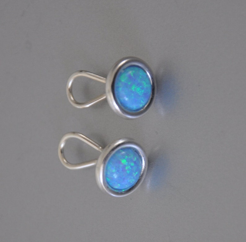 White Opal Earrings Sterling Silver, Clip on Earrings, Blue Opal Earrings, Opal Jewelry image 8