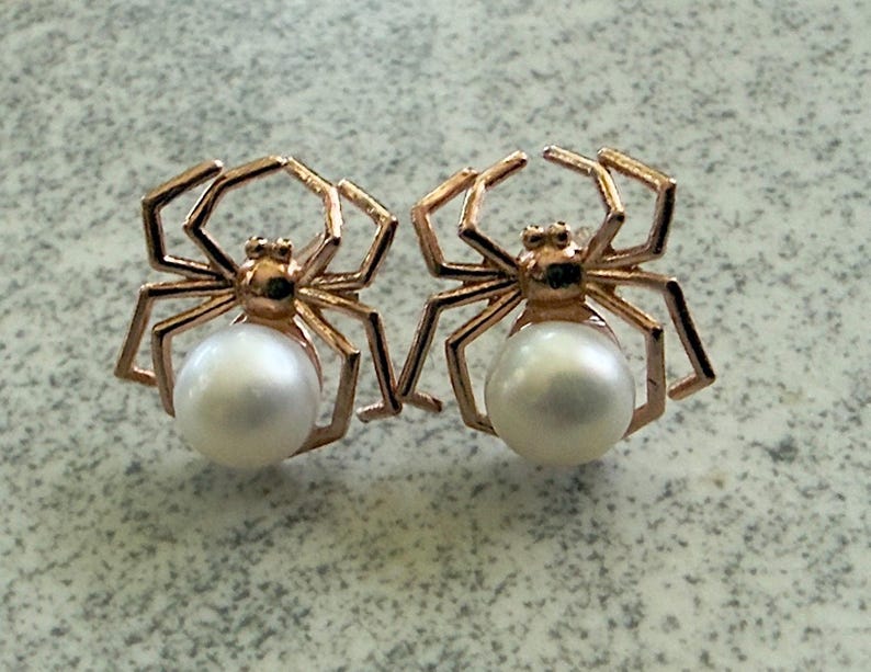 Roségouden spinpareloorbellen, op de natuur geïnspireerde gothic-sieraden afbeelding 8