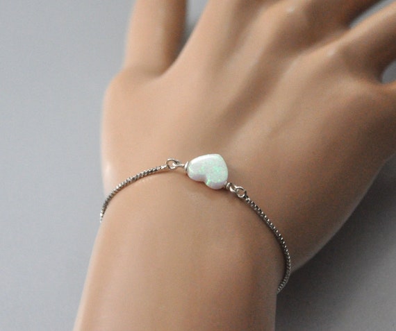 Heart Bracelet Opal, White Opal Bracelet, Bolo Bracelet for Women