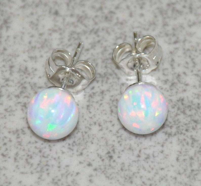 White Opal Earrings Opal Ball Stud Earrings Sterling Silver Etsy