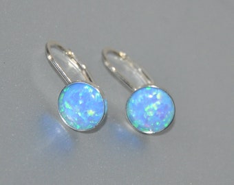 Lever back Earrings, Opal Earrings Sterling Silver, Opal Jewelry, October Birthstone, Birthday Gift for Wife, Daughter, BFF