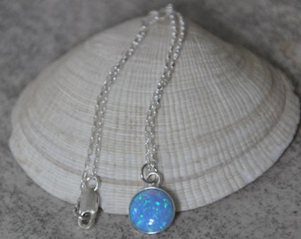 Opal Necklace,  Blue Opal Necklace Sterling Silver,  Coin Pendant Necklace,  Bridal Bohemian Opal Jewelry