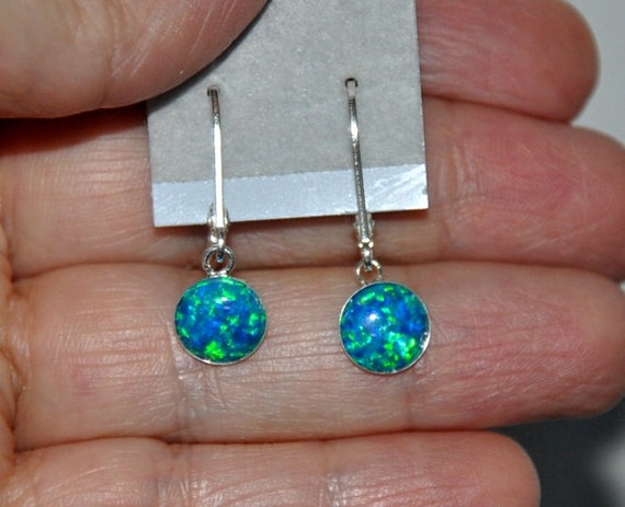 Opal Earrings Sterling Silver Earrings Teal Opals Lever | Etsy
