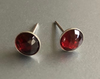Rose Cut Garnet Earrings, Garnet Stud Earrings Sterling Silver, January Birthstone, Garnet Gemstone Jewelry, Bohemian Jewelry