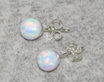 White Opal Earrings, Opal Ball Stud Earrings Sterling Silver, 6mm Opal Earrings, Bridal Opal Jewelry, October Birthstone, Gift for Daughter