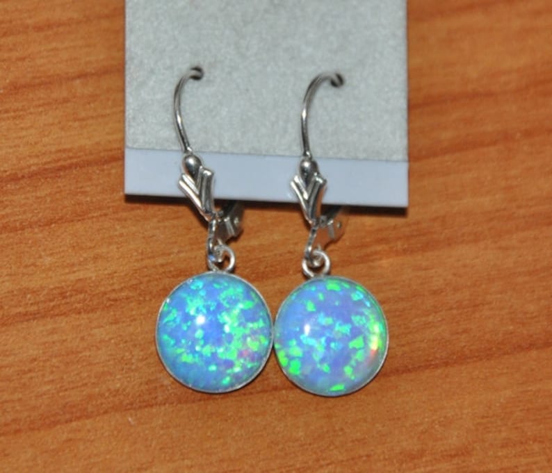 Opal Earrings, Blue Opal Earrings Dangle, Lever Back Earrings, 10mm Opals, Bridal Opal Jewelry, October Birthstone, Gift for Wife BFF image 7