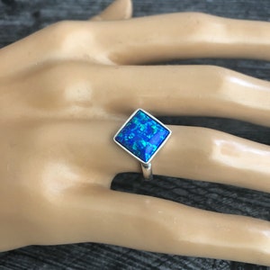 Opal Ring Sterling Silver, Blue Stone Ring Square, Size 7, October Birthstone, Promise Ring, Opal Jewelry, Blue Opal Ring, Birthday Gift