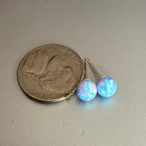 Cornflower Blue Opal Earrings Sterling Silver, 6 mm Ball Opal Stud Earrings, Opal Jewelry, October Birthstone, Birthday Gift for Daughter image 5