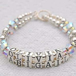 Pulseira mãe avó, pulseira com nome prata esterlina, pulseira com nome infantil, joias personalizadas para mães, presente para futura mamãe, contas com letras de 5,5 mm