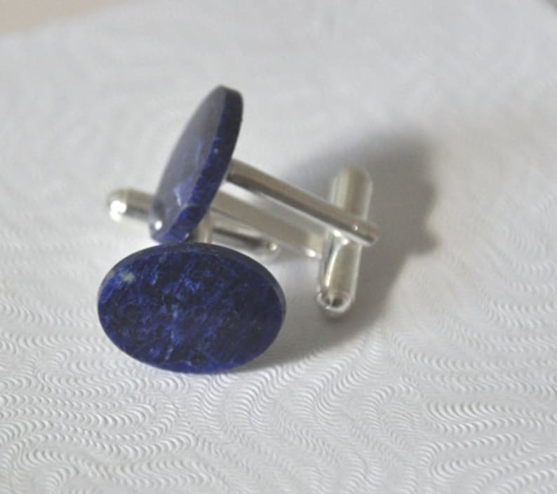 Men/'s Accessories Blue Stone Silver Cuff Links Sodalite Gemstone