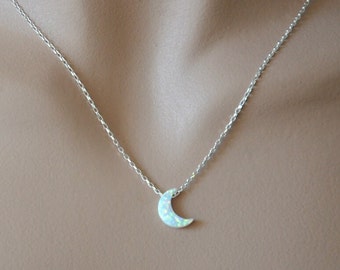 Moon Phase Necklace, Opal Necklace Sterling Silver, Layering Necklace, Celestial Jewelry, Opal Jewelry, October Birthstone, Birthday Gift