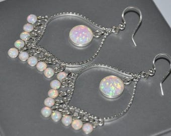 Opal Chandelier Earrings Sterling Silver, Statement Earrings, Bridal Bohemian Opal Jewelry, October Birthstone, Gift for Wife, Daughter, BFF