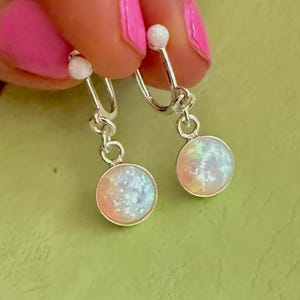 Clip On Screw Back Opal Earrings Sterling Silver, White Opal Non-Pierced Dangle Earrings, Bohemian Bridal Opal Jewelry, Girl Earrings