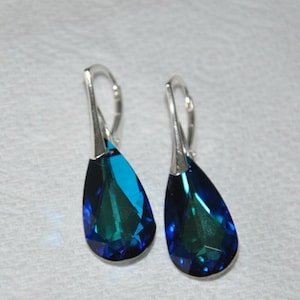 Blue Crystal Lever Back Earrings, Large Teardrop Earrings Sterling Silver, Handmade Bridal Jewelry, Maid of Honor Gift, Gift for Wife, BFF image 6