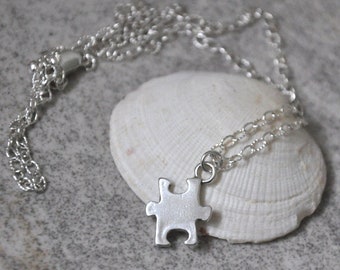 Puzzle Piece Necklace Sterling Silver, Puzzle Charm Necklace, Meaningful gift, Handmade Autism Awareness Jewelry, Mom Gift, Teachers Gift