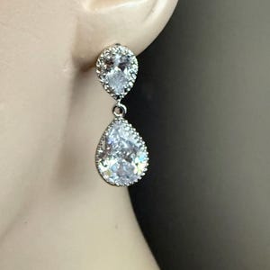 Bridal CZ Drop Earrings, Wedding CZ Earrings Sterling Silver, Diamond Drop Earrings, Bridal Bohemian Jewelry, Gift for Wife, Girlfriend