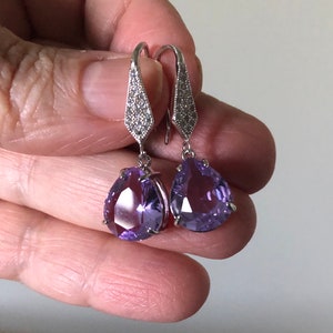 Lilac Earrings Sterling Silver, Lavender Glass Earrings Dangle, Bridal Earrings, Bohemian Crystal Jewelry image 3