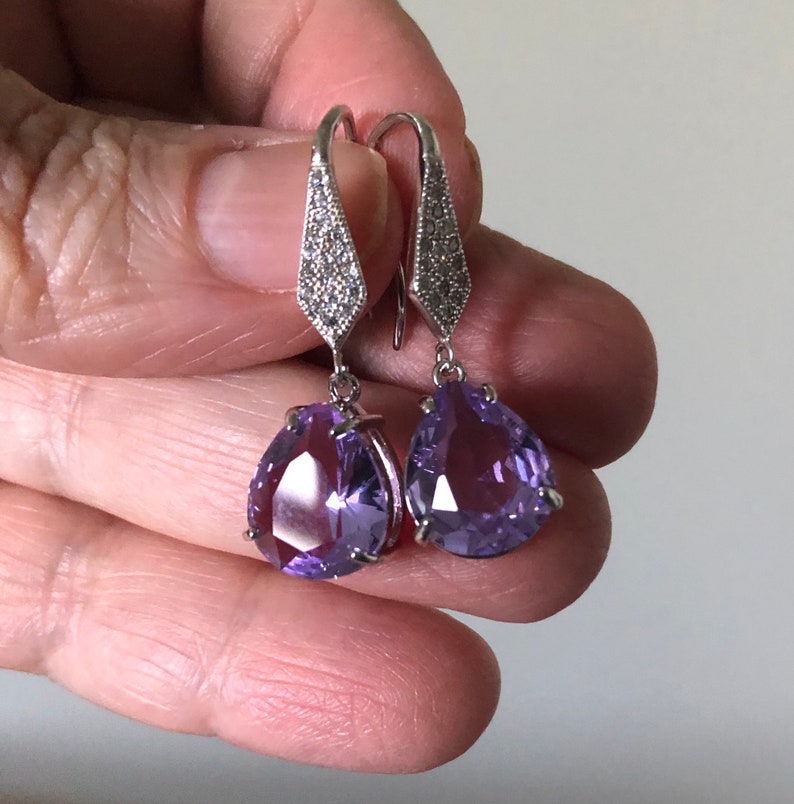 Lilac Earrings Sterling Silver, Lavender Glass Earrings Dangle, Bridal Earrings, Bohemian Crystal Jewelry image 3