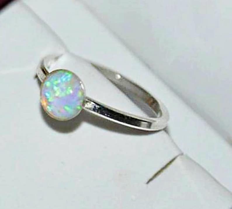 White Opal Ring Size 6 7 Opal Jewelry Opal Stacking Ring Sterling Silver Promise Ring Blue Opal Ring 6.5