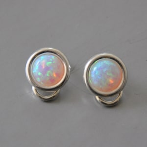 White Opal Earrings Sterling Silver, Clip on Earrings, Blue Opal Earrings, Opal Jewelry image 4