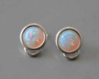 Opal Earrings Sterling Silver, Clip on Earrings, White Opal Earrings, Blue Opal Earrings, Opal Jewelry