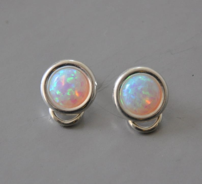 White Opal Earrings Sterling Silver, Clip on Earrings, Blue Opal Earrings, Opal Jewelry image 4