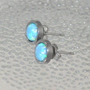 Blue Opal Earrings, Stainless Steel Opal Stud Earrings, 6mm Stone, Bridal Bohemian Opal Jewelry, Birthday Gift for Coworker, BFF