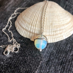 Saturn Necklace Sterling Silver, Planet Necklace, Opalite Pendant, Celestial Jewelry, Layering Necklace, Gift for Girlfriend, BFF