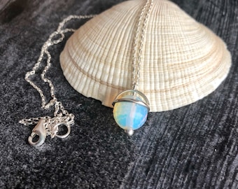 Saturn Necklace Sterling Silver, Planet Necklace, Opalite Pendant, Celestial Jewelry, Layering Necklace, Gift for Girlfriend, BFF
