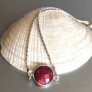 Genuine Ruby Bracelet Sterling Silver, Bolo Bracelet for Women, Solid Silver Bracelet Adjustable, Personalized Jewelry, July Birthstone