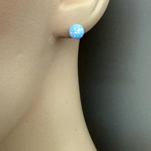 Cornflower Blue Opal Earrings Sterling Silver, 6 mm Ball Opal Stud Earrings, Opal Jewelry, October Birthstone, Birthday Gift for Daughter image 6