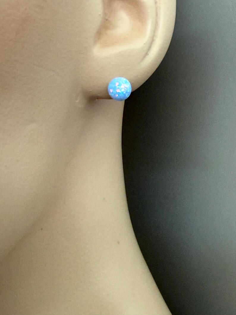 Cornflower Blue Opal Earrings Sterling Silver, 6 mm Ball Opal Stud Earrings, Opal Jewelry, October Birthstone, Birthday Gift for Daughter image 6