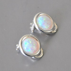 Clip on Earrings, Opal Earrings Sterling Silver, White Opal Earrings, Blue Opal Earrings, Opal Jewelry, October Birthstone, Gift for Wife