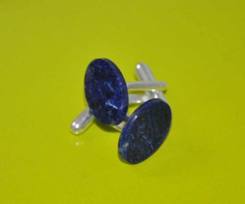 Men/'s Accessories Blue Stone Silver Cuff Links Sodalite Gemstone