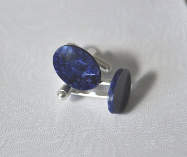 Men/'s Accessories Blue Stone Silver Cuff Links Sodalite Gemstone