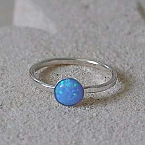 Stacking Ring Sterling Silver, Blue Opal Ring, White Opal Ring, Promise Ring, Size 6, 6.5, 7, Opal Jewelry, October Birthstone, Gift for BFF