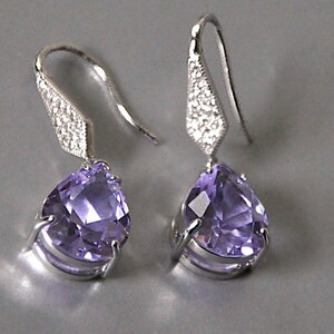 Lilac Earrings Sterling Silver, Lavender Glass Earrings Dangle, Bridal Earrings, Bohemian Crystal Jewelry image 5