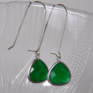 Emerald Green Earrings, Dangle Earrings Sterling Silver, Gemstone Earrings, Long Earrings, Birthday gift for Wife, Girlfriend image 1