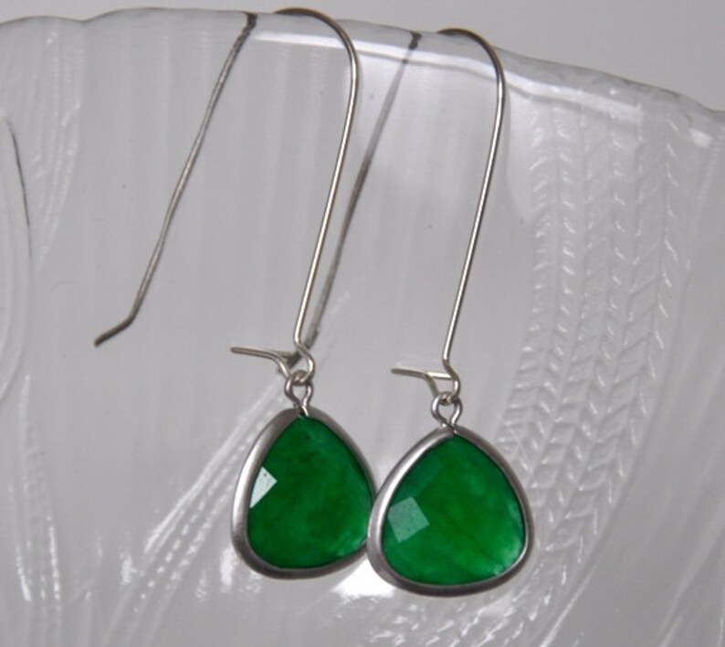 Emerald Green Earrings, Dangle Earrings Sterling Silver, Gemstone Earrings, Long Earrings, Birthday gift for Wife, Girlfriend image 1