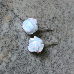 Opal Earrings Sterling Silver, White Rose Stud Earrings, Opal Studs, October Birthstone, Bridal Jewelry, Romantic Gift for Wife, Girlfriend