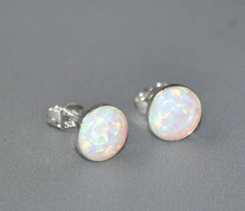 Opal Ball Stud Earrings Gold Filled 6mm Opal Earring White Synthetic Opal Bead Earrings Bridesmaid